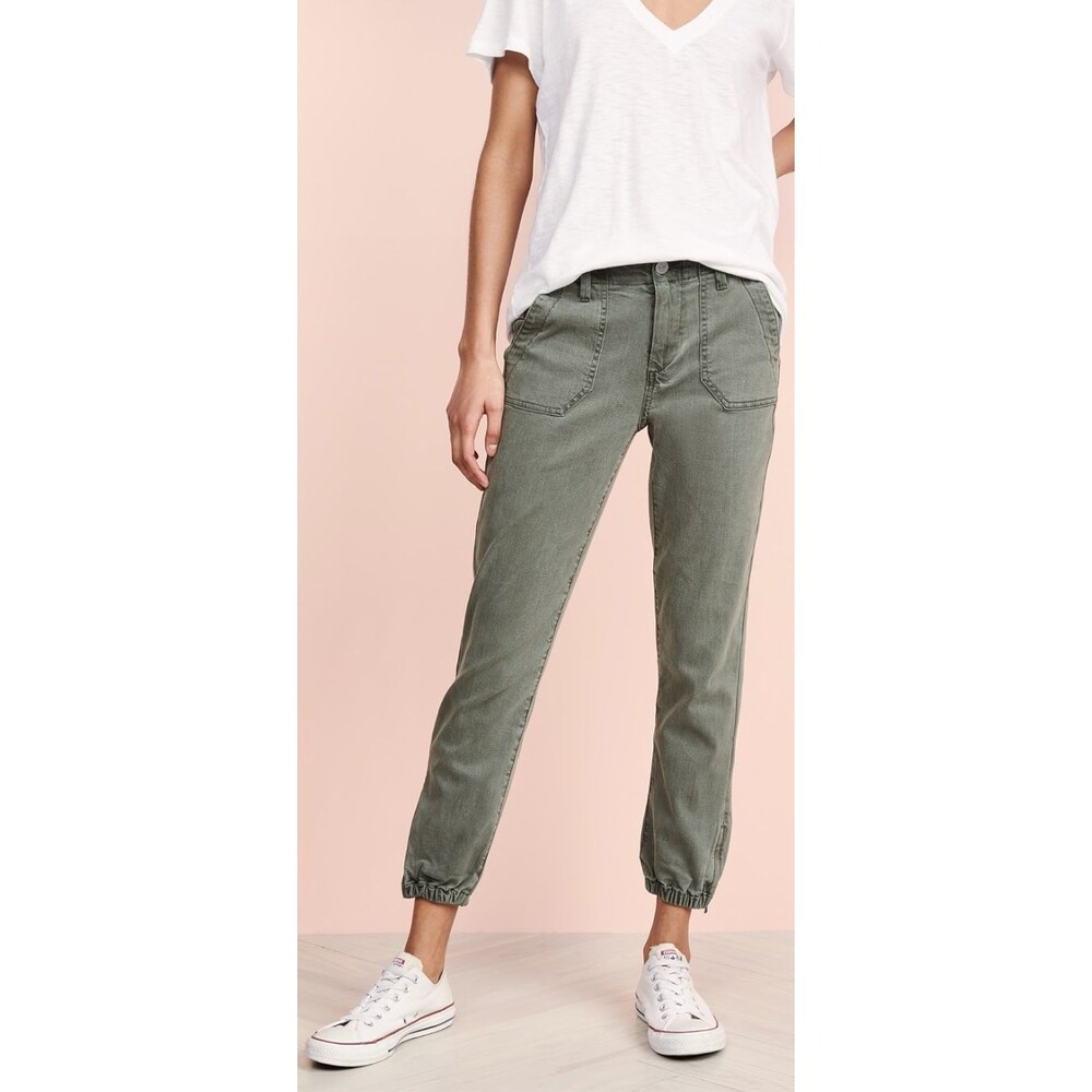 Paige Mayslie Joggers Pants Women Olive Green Pockets Ankle Zip Casual 30
